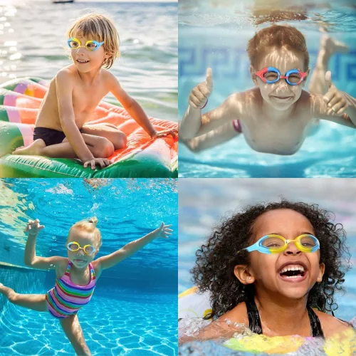 Miniatura 4 de Hually Gafas de natación para niños, gafas de natación sin fugas para niños, fáciles de ajustar, gafas de natación antivaho anti-UV para niños