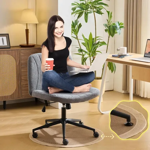 Miniatura 13 de VINGLI Silla de Patas Cruzadas, Silla de Escritorio de Oficina Ancha y Cómoda, Doble Uso con/sin Ruedas, Silla de Trabajo para Computadora, Silla