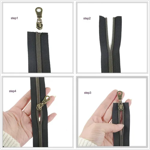 Miniatura 5 de The Yard - Cremalleras de dientes de nailon metálico de níquel negro #5 por yardas, cinta de cremallera de 10 yardas con 25 deslizadores de níquel