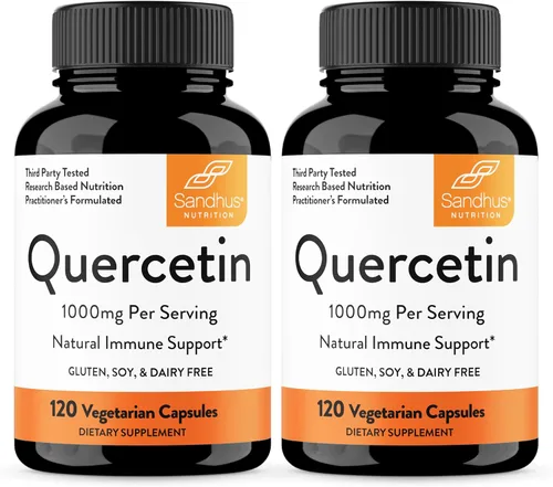 Miniatura 13 de Quercetina 500mg Cápsulas vegetarianas 120 unidades 1000 mg por porción de 2 cápsulas Suplementos de apoyo inmunológico para respiratorio, salud