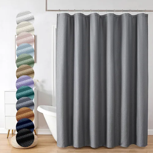 Miniatura 61 de OVZME Berry - Cortina de ducha extralarga verde de 96 pulgadas, cortina de baño de tela con textura en relieve 3D, cortina de baño grande para Verde
