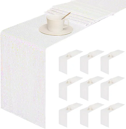 Miniatura 8 de Sugargirl Paquete de 10 caminos de mesa de lentejuelas de 12 x 72 pulgadas, camino de mesa verde manzana con purpurina para suministros de fiesta