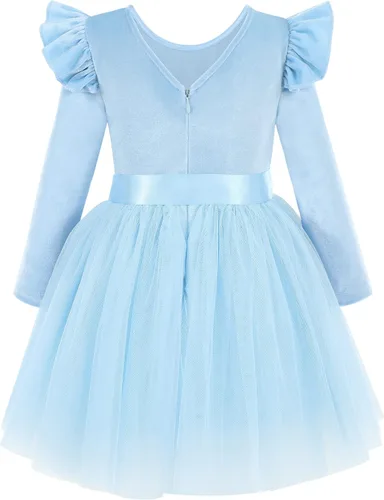 Miniatura 2 de Flofallzique Vestido de terciopelo para niñas pequeñas, con volantes, de manga larga, vestido de tul de princesa para fiesta de cumpleaños, de 1 a