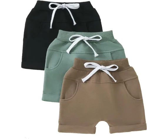 DNOMAID YZARC Paquete de 3 pantalones cortos para bebé, niño, niña, color sólido, algodón de rizo, pantalones cortos casuales con cintura elástica