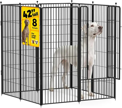 Miniatura 9 de Corralito para perros de 36 pulgadas, 8 paneles para uso en interiores y exteriores, valla de metal resistente para mascotas con estacas