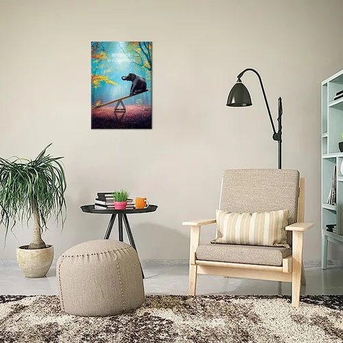 Miniatura 5 de SKASNFAI Arte de Pared de Elefante Mentalidad Motivación Lienzo de Pared de Oficina Póster de Animales Obra de Arte Enmarcada para Sala de Estar