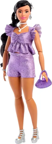 Miniatura 9 de Muñeca Barbie Deluxe Estilo #5 en atuendo rosa metálico, cabello rubio, corsé brillante y pantalones brillantes con accesorios como collar de rosas