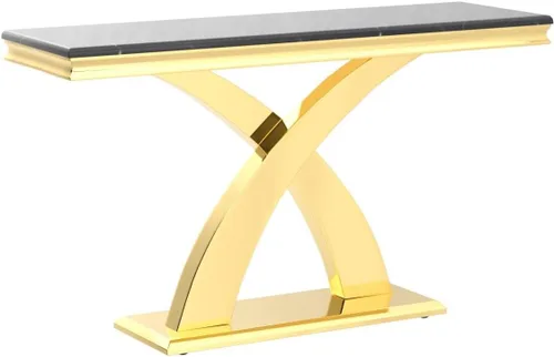 Miniatura 4 de AUZ Mesa consola dorada, mesa rectangular de 50 pulgadas, mesa de entrada de lujo con base en X de metal pulido para sala de estar, pasillo, Negro