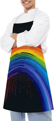 Miniatura 4 de Personalized Rainbow Adult Apron, Kitchen Cooking Aprons for Woman Man, Adjustable Bib Apron with Pocket for Baking, BBQ Crafting Outdoors, Dining