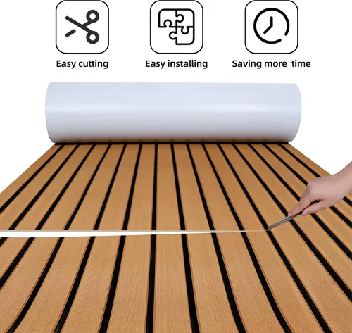 Miniatura 2 de FOCEAN Boat Flooring EVA Foam Boat Decking Faux Teak Marine Flooring Marine Mat Sheet for Motorboat Jon Boats Bass Boat RV Kayak, 94.5"x