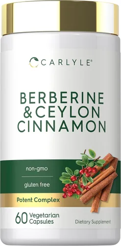 Carlyle Berberina con canela de Ceilán | Complejo de 2000mg | 60 cápsulas | Vegetariano, sin OGM, sin gluten