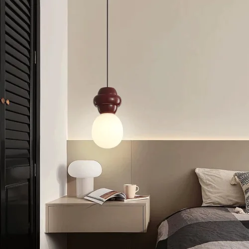 Miniatura 2 de French Oval Glass Pendant Light Modern Milk White Mini Hanging Light Fixtures Adjustable Cord Chandelier for Dining Room Cafe Home E27/E26 Red
