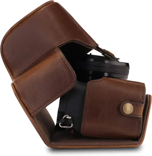 Miniatura 3 de MegaGear MG1652 Ever Ready Funda de cuero para cámara Compatible con Sony Alpha A6100, A6400 (16-50mm) - Marrón