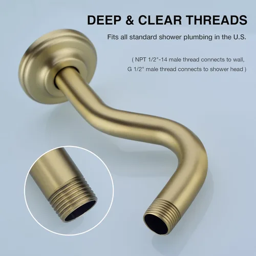 Miniatura 4 de Brazo de ducha curvo en forma de "S" de 8 pulgadas con brida, extensión de cabezal de ducha de acero inoxidable de repuesto, brazo de tubo de Oro
