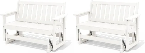 Miniatura 19 de SERWALL Silla Mecedora Deslizante para Exteriores, HDPE Resistente a Todo Clima, Sofá Biplaza para 2 Personas, Banco Mecedor para Exteriores con Gris