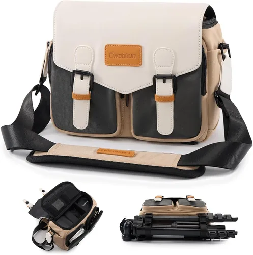 Miniatura 9 de Cwatcun Bolsa para Cámara Bolsa de Mensajero Cruzada de Hombro para Cámara, Bolsa de Fotografía de Viaje para Hombres/Mujeres con Soporte para Blanco