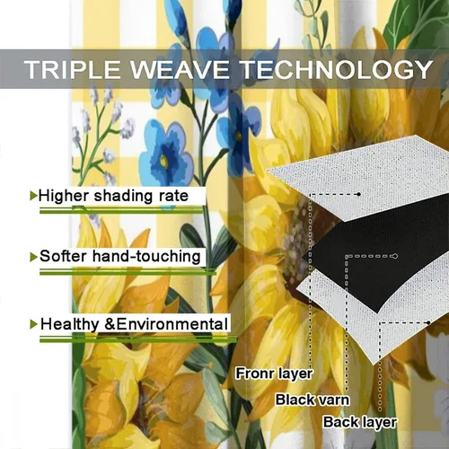 Miniatura 7 de Cortinas opacas con diseño de girasol, rústico, con diseño de girasol, mariposa, verde, amarillo, negro, para niñas, mujeres, dormitorio, sala