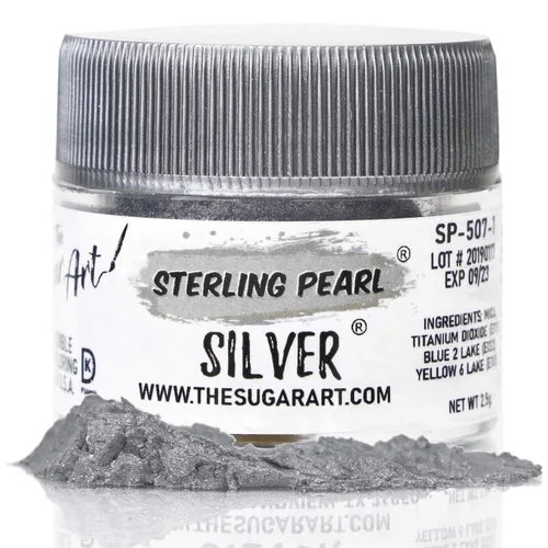 The Sugar Art - Sterling Pearl - Brillo en polvo comestible para decorar pasteles, cupcakes, cake pops y más, aplica brillo en polvo a tus dulces,