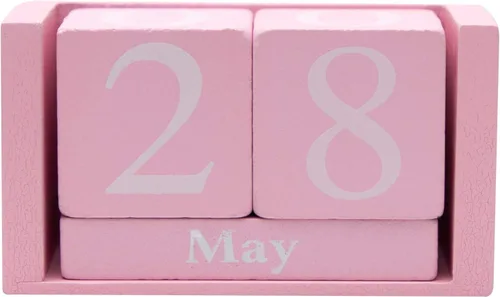 Framendino, Calendario de madera vintage rosa, bloque rústico, elegante, perpetuo, escritorio, cubos de madera para decoración de escritorio de