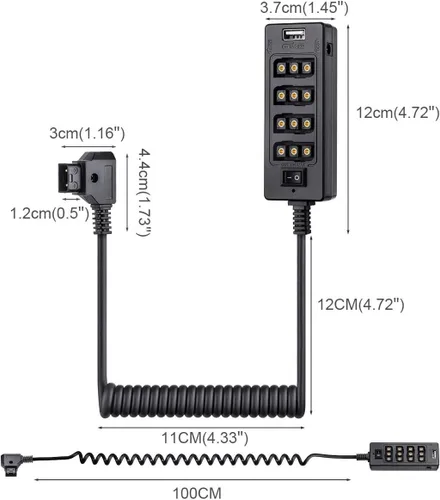 Miniatura 2 de Alvin's Cables Cable divisor D-tap con interruptor de alimentación macho DTap a 4 hembra D Tap 2 DC USB para batería de montaje en V para cámara