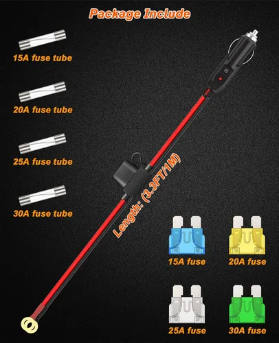 Miniatura 7 de 12AWG Cable de Cargador de Encendedor de Cigarrillos Resistente, Cable Adaptador de Encendedor de Cigarrillos Macho de 3.3FT con Luz LED y Caja
