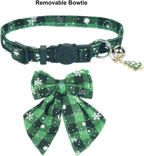 Miniatura 5 de ADOGGYGO Collares Navideños para Gatos de Liberación Rápida con Lazo Elegante, Paquete de 2 Collares de Gatito Navideños a Cuadros Rojos y Verdes