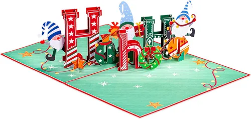 Miniatura 4 de Paper Love Tarjeta de Navidad desplegable 3D, Ho Ho Ho, regalo para Navidad o vacaciones, cubierta de 5 x 7 pulgadas, incluye sobre y etiqueta
