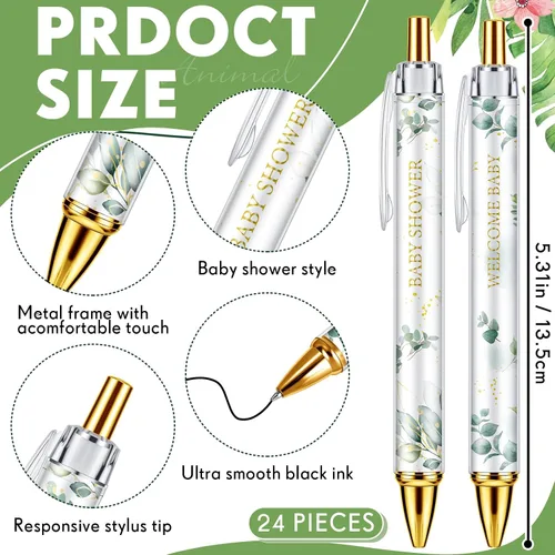 Miniatura 2 de Chuangdi 24 Piezas Bolígrafos de Punta de Bola con Diseño de Hoja para Baby Shower Favores a Granel Bolígrafo Retráctil Tinta Negra con Regalos