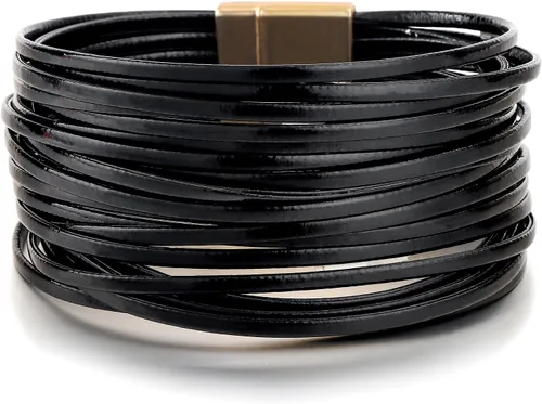 Miniatura 23 de Edoneery - Pulsera envolvente de cuero para mujer, brazalete de puño de múltiples capas hecho a mano estilo bohemio con cuentas de cristal