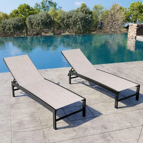 Miniatura 17 de Crestlive Products Sillas de salón al aire libre, tumbonas de aluminio para piscina, reclinables ajustables de cinco posiciones, para todo
