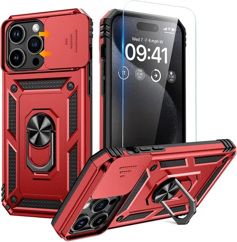 Miniatura 22 de Goton Funda para iPhone 14 Plus con Protector de Pantalla - Funda con Cubierta Deslizante para Cámara con Soporte de Anillo, Resistente de Grado