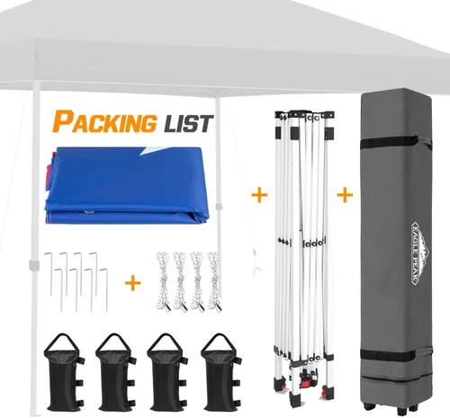 Miniatura 510 de EAGLE PEAK Tienda de campaña desplegable con bolsa de transporte con ruedas, 8 estacas, 4 cuerdas, 4 bolsas de peso, toldo de tienda de campaña