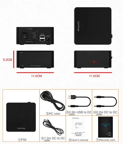 Miniatura 7 de Topping Fuente de alimentación lineal P50 - 5V 1A y 15V 1A de ruido ultra bajo para audio HiFi Topping D50III/DX3 Pro+/E50/A50III Negro