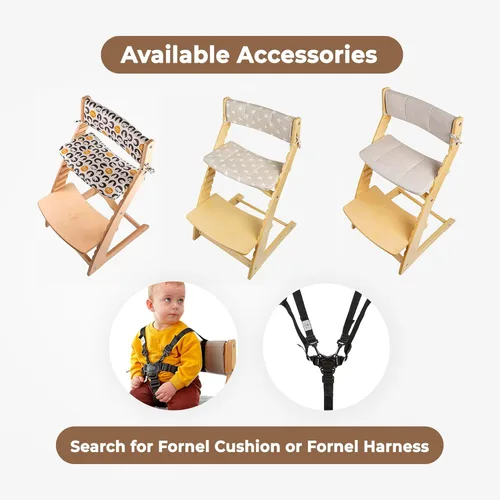 Miniatura 9 de FORNEL Silla alta de madera para bebés y niños pequeños, altura ajustable, fácil de limpiar, silla de comedor para niños de 3 años a 200 libras