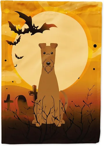 Miniatura 26 de Caroline's Treasures BB4307GF - Bandera de Halloween Airedale para jardín, bandera decorativa para patio exterior, obras de arte de patio, macizos
