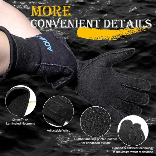 Miniatura 2 de nitescuba Aquanic - Guantes de neopreno de 0.118 pulgadas (0.118 in), guantes de invierno cálidos con correa ajustable para la cintura para pesca