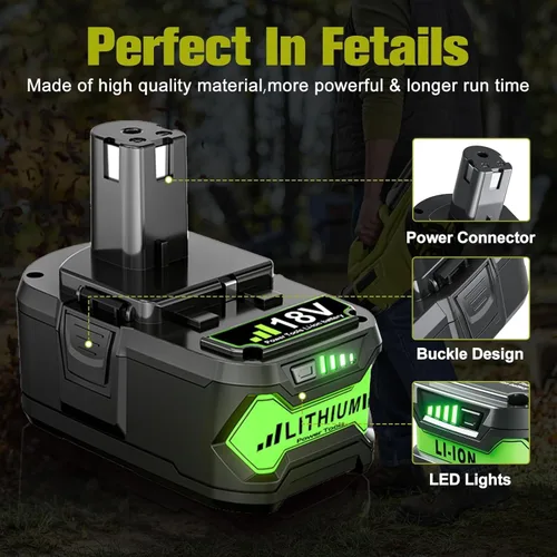 Miniatura 3 de Paquete de 2 baterías de litio de 18 V compatibles con Ryobi 18 voltios ONE+ Plus P102 P103 P104 P105 P107 P109 P122 PBP005 PBP004 PBP003 PBP002