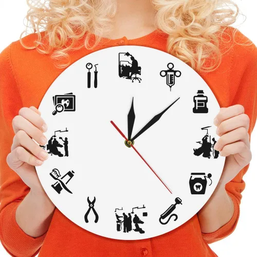Miniatura 2 de The Geeky Days Moderno reloj de pared silencioso sin tictac clínica dental oficina signo decoración endodoncista reloj reloj dentistas regalo