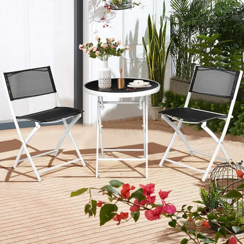 Miniatura 8 de S AFSTAR Juego de 3 piezas, sillas plegables y mesa para interior y exterior, patio, balcón, jardín, junto a la piscina (negro)
