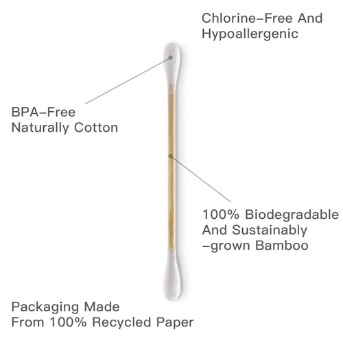 Miniatura 8 de Hisopos de algodón de bambú – 500 unidades – Certificado FSC y aprobado por PETA, puntas dobles ecológicas, palillos para los oídos sin plástico
