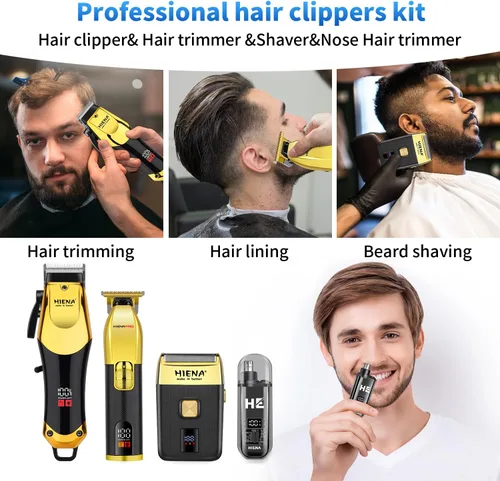 Miniatura 5 de HIENA PRO Juego de cortapelos profesional, kit de peluquero inalámbrico y juego de corte de cabello, afeitadoras eléctricas de aluminio