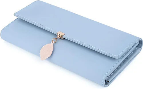 Miniatura 17 de UTO - Cartera pequeña RFID de piel sintética con dije de hoja, cierre de cremallera y tarjetero.