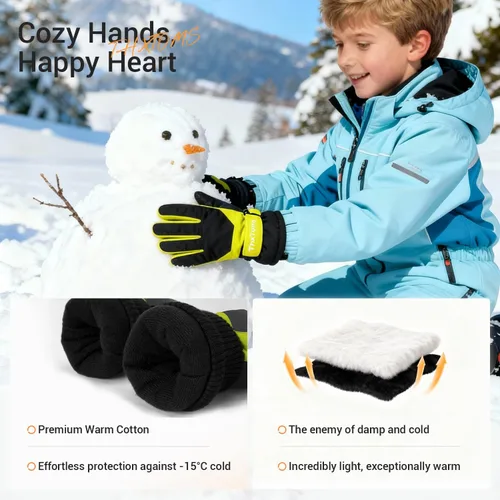 Miniatura 3 de ThxToms Guantes de invierno para niños, impermeables, guantes de nieve para niños y niñas, clima frío, deportes al aire libre, snowboard, bicicleta