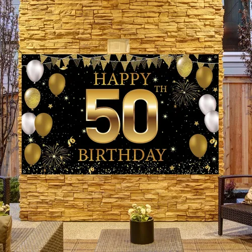 Miniatura 4 de Cartel de fondo para decoración de cumpleaños número 50, decoraciones de feliz cumpleaños 50 para hombres y mujeres, fiesta de cumpleaños de 50