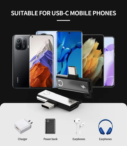 Miniatura 2 de Adaptador auxiliar USB C 2 en 1, carga rápida de 60 W, calidad de sonido de alta fidelidad, compatible con tabletas y portátiles, paquete de 2