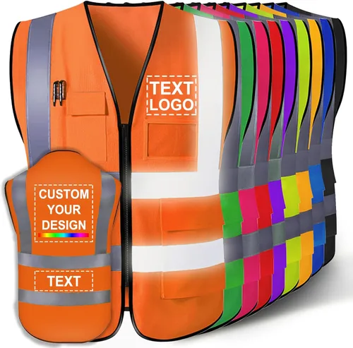 Miniatura 7 de Chaleco de seguridad personalizado para hombres con logotipo, chaleco de seguridad reflectante de alta visibilidad personalizable con bolsillos