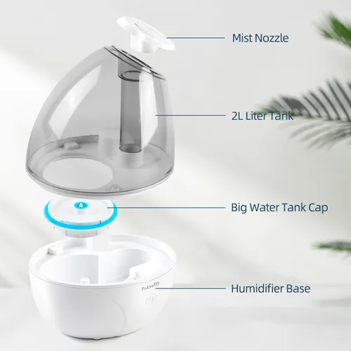 Miniatura 3 de Humidificador de niebla fría para dormitorio, humidificadores pequeños de 2L para dormitorio y oficina, humidificador de 25 dB para habitación