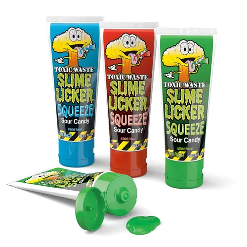 Miniatura 3 de Toxic Waste Slime Licker Squeeze Sour Candy Green Apple Blue Razz Cherry Paquete de 12
