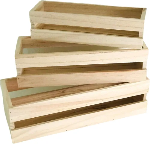 Oojami Juego de 3 cajas de madera para manualidades, cajas de madera para exhibición, cajas de madera para manualidades, caja de madera decorativa,
