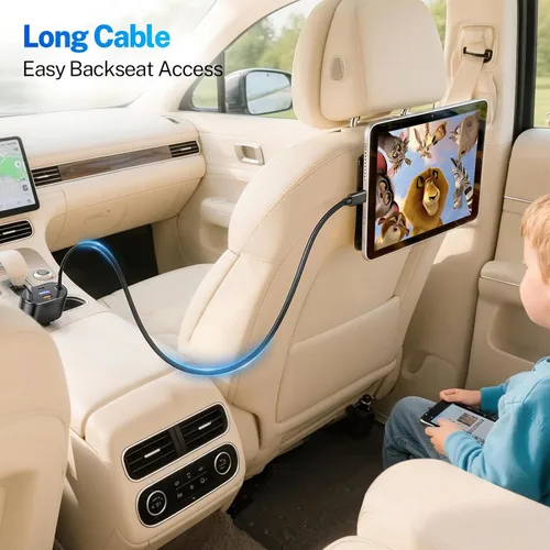 Miniatura 6 de MAGJIEYX Cargador retráctil para automóvil 4 en 1, adaptador de carga rápida MAGJIEYX de 62 W, cables retráctiles tipo C/USB-i y dispositivos USB